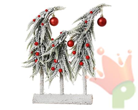 ALBERELLI CON BACCHE ROSSE SU BASE IN LEGNO H.40X30X12 CM