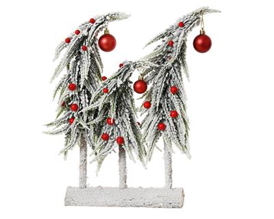 ALBERELLI CON BACCHE ROSSE SU BASE IN LEGNO H.40X30X12 CM