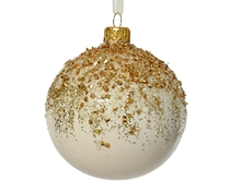 PALLINA DI NATALE IN VETRO BIANCO LANA GLITTER ORO 8 CM