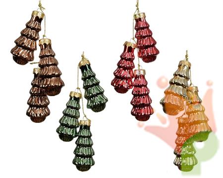 PENDENTI ALBERI IN VETRO 3 PZ H.6 CM COLORE ASSORTITO
