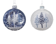 PALLINA DI NATALE IN VETRO DECORO ALBERI INNEVATI 8 CM ASSORTITA