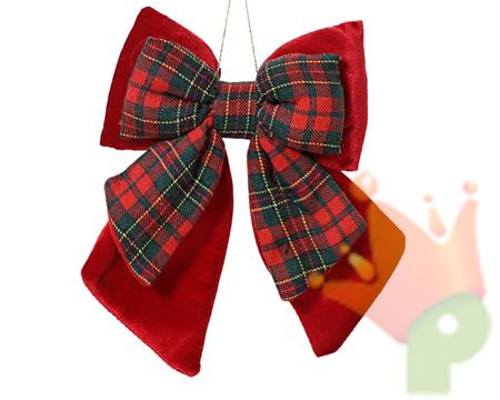 FIOCCO IN VELLUTO DI POLIESTERE ROSSO/SCOZZESE H 23X18X4,5 CM