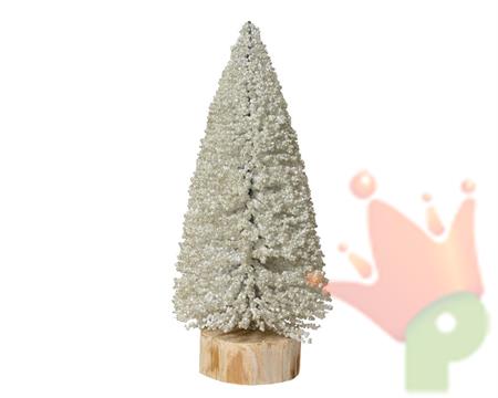 MINI ALBERO BIANCO CON PERLINE SU BASE IN LEGNO H.32X12 CM