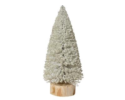 MINI ALBERO BIANCO CON PERLINE SU BASE IN LEGNO H.32X12 CM