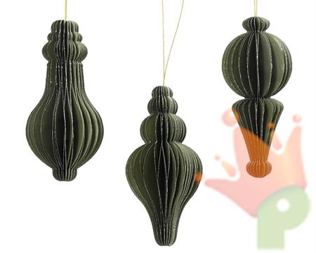 PENDENTE NATALIZIO IN CARTA NIDO D'APE VERDE CON GLITTER