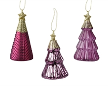 PENDENTE NATALIZIO IN VETRO ALBERO FUCSIA CON STELLA E GLITTER