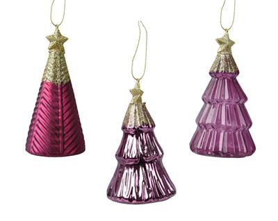 PENDENTE NATALIZIO IN VETRO ALBERO FUCSIA CON STELLA E GLITTER