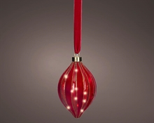 PALLINA DI NATALE FORMA OLIVA VETRO DECO ROSSA 15 LED BIANCO CAL