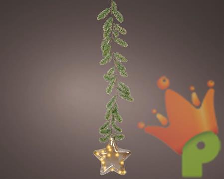 GHIRLANDA CON STELLA LUMINOSA IN VETRO 15 MICROLED BIANCO CALDO