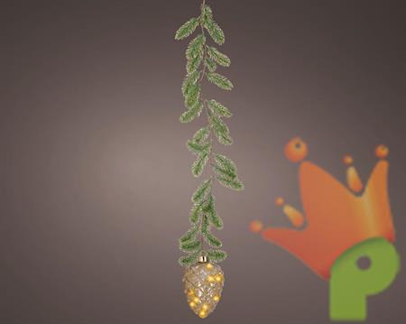 GHIRLANDA CON PIGNA LUMINOSA IN VETRO 15 MICROLED BIANCO CALDO