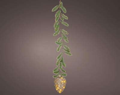 GHIRLANDA CON PIGNA LUMINOSA IN VETRO 15 MICROLED BIANCO CALDO