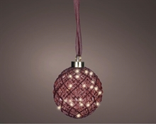 PALLINA DI NATALE LUMINOSA IN VETRO BORDEAUX 30 LED BIANCO CALDO