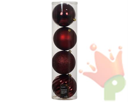 PALLINE DI NATALE BORDEAUX ASSORTITE 4 PZ 14 CM