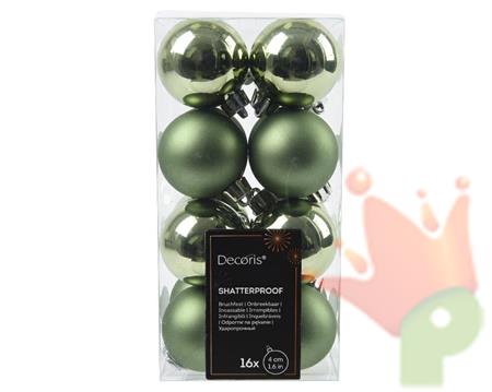 PALLINE DI NATALE VERDE ROSMARINO LUCIDE OPACHE GLITTER 16PZ 4CM