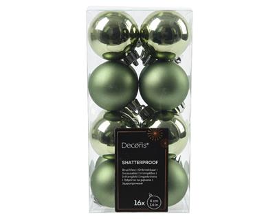 PALLINE DI NATALE VERDE ROSMARINO LUCIDE OPACHE GLITTER 16PZ 4CM