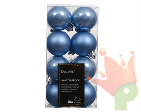 PALLINE DI NATALE AZZURRO CIELO OPACHE LUCIDE 16 PZ 4 CM