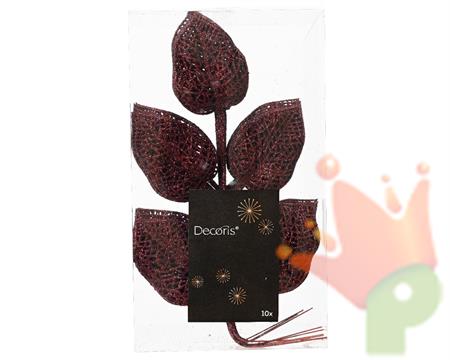 RAMETTO CON FOGLIE BORDEAUX GLITTER 10 PZ