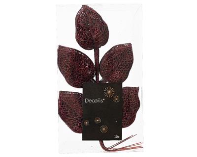RAMETTO CON FOGLIE BORDEAUX GLITTER 10 PZ