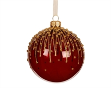 PALLINA DI NATALE VETRO TRASPARENTE ROSSO SCURO GLITTER ORO 8CM