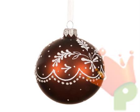 PALLINA DI NATALE IN VETRO MARRONE ESPRESSO CON DECORI 8 CM