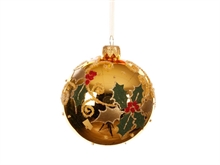 PALLINA DI NATALE VETRO ORO CHIARO DECORO AGRIGOFLIO BACCHE 8 CM