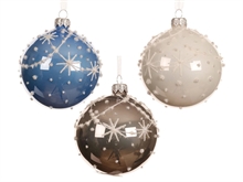 PALLINA DI NATALE IN VETRO DECORO FIOCCHI DI NEVE 8 CM ASS.