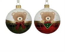 PALLINA DI NATALE IN VETRO CON ORSETTO VERDE/ROSSA 8 CM