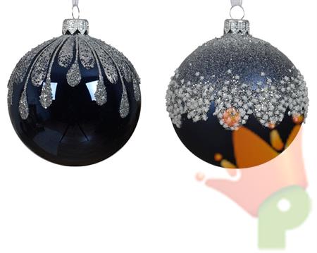PALLINA DI NATALE IN VETRO BLU CON DECORAZIONE ARGENTO 8 CM
