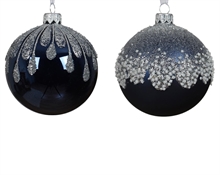 PALLINA DI NATALE IN VETRO BLU CON DECORAZIONE ARGENTO 8 CM