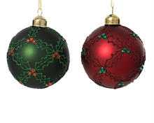 PALLINA DI NATALE VETRO OPACO ROSSO/VERDE CON STRASS 8 CM 1 PZ