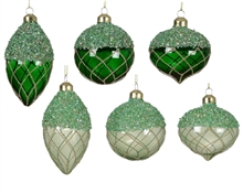 PALLINA DI NATALE IN VETRO VERDE CON GLITTER E PAILLETTES 8 CM