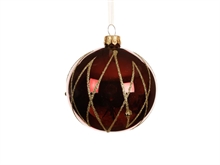 PALLINA DI NATALE VETRO BORDEAUX GLITTER ORO 8 CM