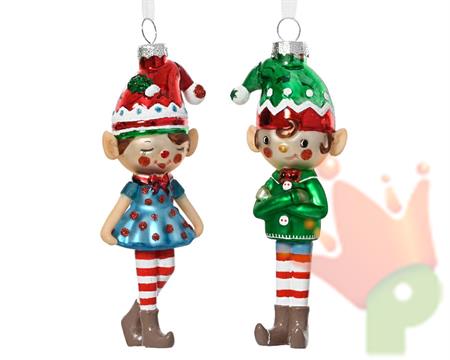 PENDENTE NATALIZIO IN VETRO ELFO 1 PZ ASSORTITO
