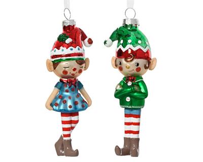 PENDENTE NATALIZIO IN VETRO ELFO 1 PZ ASSORTITO