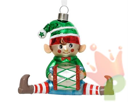 PENDENTE NATALIZIO IN VETRO ELFO CON TAMBURO