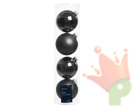 PALLINE DI NATALE IN VETRO NERE LUCIDO OPACO 10 CM 4 PZ