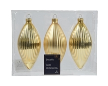 PALLINE DI NATALE FORMA OLIVA ORO 3 PZ H.13X6CM