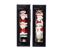 PUNTALE IN VETRO BABBO NATALE/PUPAZZO DI NEVE H.31CM ASSORTITO