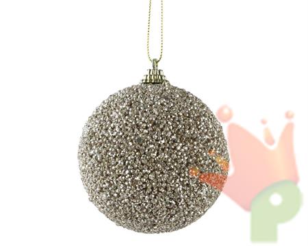 PALLINA DI NATALE IN SCHIUMA DECORATA CON PERLINE CHAMPAGNE 8 CM