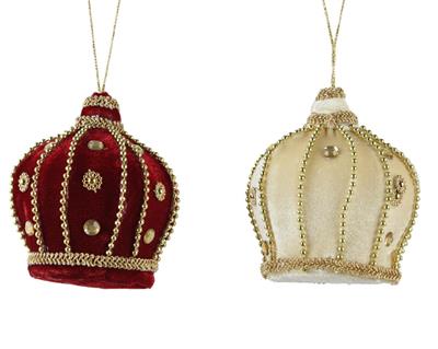 PENDENTE NATALIZIO CORONA IN VELLUTO ROSSA ORO CON PERLINE 8 CM