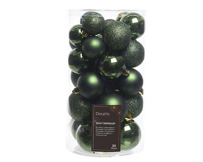 PALLINE DI NATALE VERDE PINO 30PZ MISURE ASSORTITE
