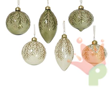 PALLINA PER ALBERO VETRO TRASPARENTE DECORO GLITTER ORO 1PZ ASS.