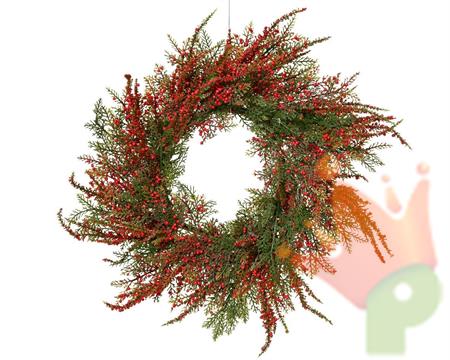 GHIRLANDA VERDE CON BACCHE ROSSE D. 50 X H. 10 CM