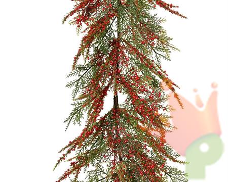 GHIRLANDA VERDE CON BACCHE ROSSE 180 CM