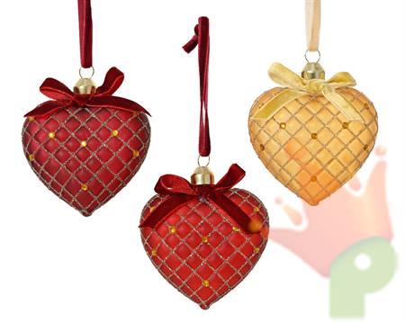 PENDENTE CUORE IN VETRO TRASPARENTE CON FIOCCO 8 CM ASSORTITO