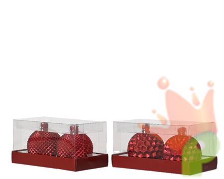 CANDELA A FORMA DI PALLINA DI NATALE ROSSO GLITTER 2 PZ 6,5 CM