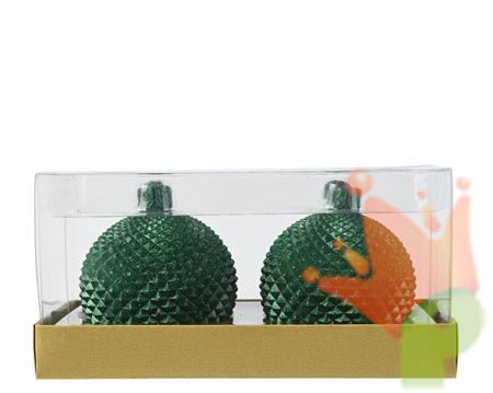CANDELA A FORMA DI PALLINA DI NATALE VERDE GLITTER 2 PZ 6,5 CM