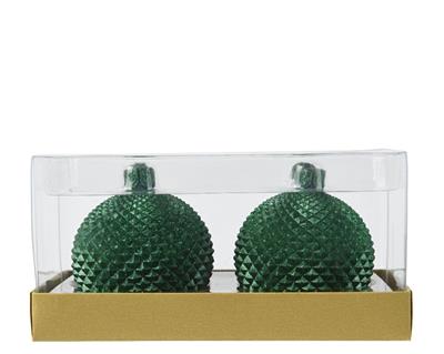 CANDELA A FORMA DI PALLINA DI NATALE VERDE GLITTER 2 PZ 6,5 CM