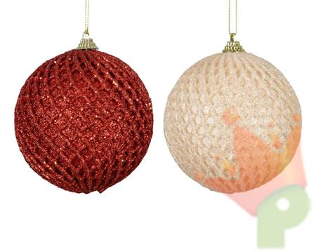 PALLINA DI NATALE IN SCHIUMA GLITTER ROSSO/AVORIO 10 CM 1 PZ ASS