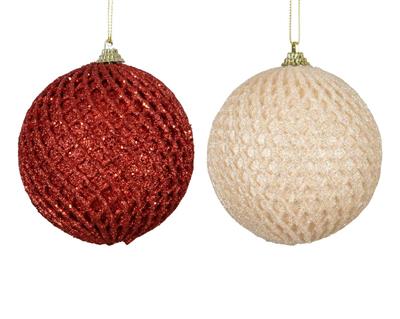 PALLINA DI NATALE IN SCHIUMA GLITTER ROSSO/AVORIO 10 CM 1 PZ ASS